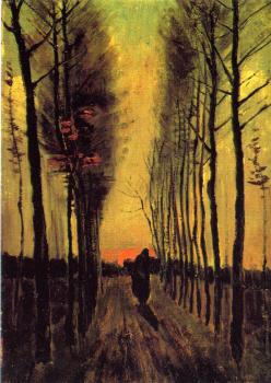 Lane of Poplars at Sunset